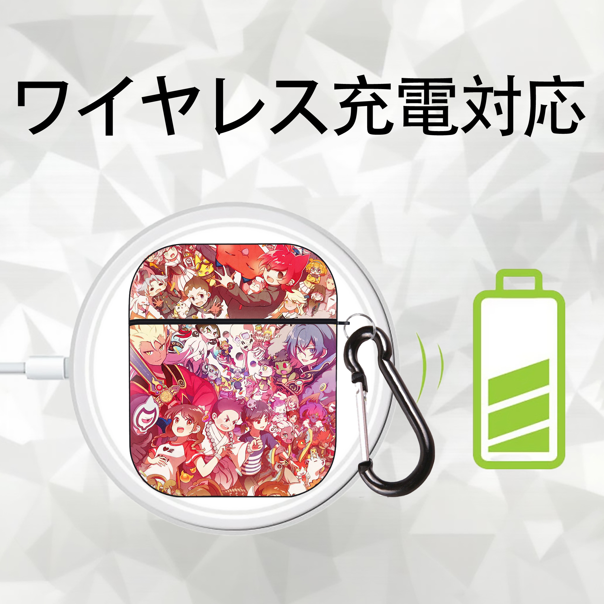 妖怪ウォッチ Yo-kai Watch AirPods 第2世代保護ケース ハードシェル ブラック 耐衝撃・防指紋・カラビナ付き